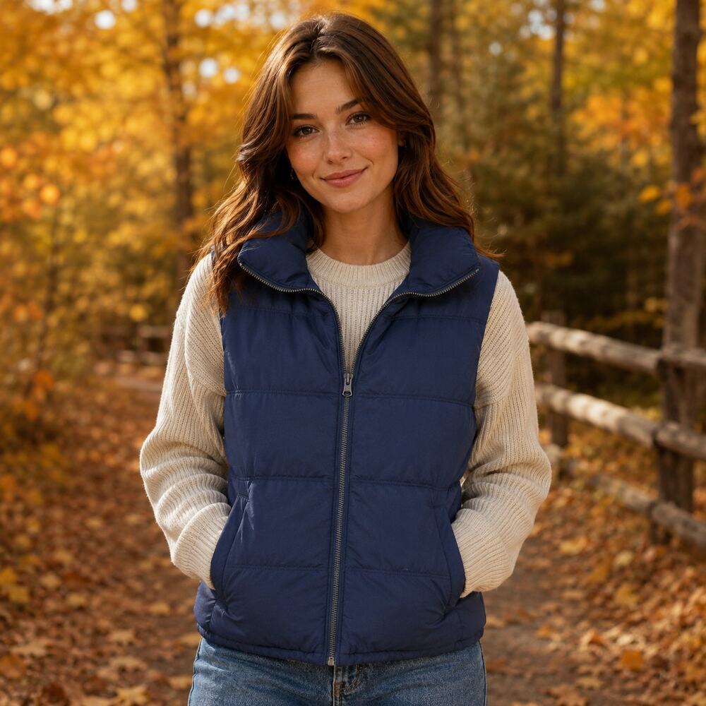 Old Navy blue fleece lined puffer vest Medium cozy outdoor